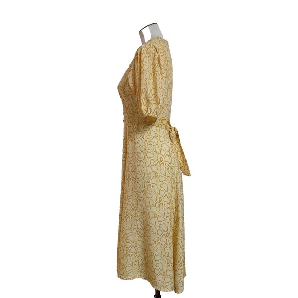 Faithfull The Brand Yellow Snakeskin 100% Rayon Tie Back Prarie Style Dress 4 - Picture 7 of 14
